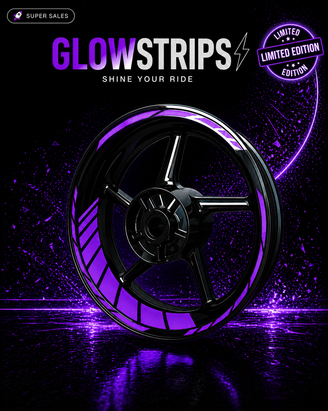 Kit Coppia Cerchio Moto GLOWSTRIPS 17" – Strisce Riflettenti - Limited Edition Esclusiva Europea