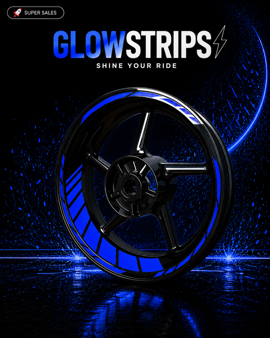 Kit Coppia Cerchio Moto BLU GLOWSTRIPS 17" – Strisce Riflettenti
