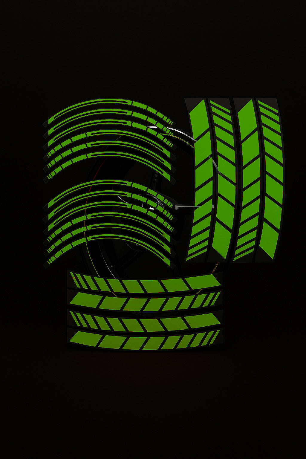 Kit Coppia Cerchio Moto GREEN GLOWSTRIPS 17" – Strisce Riflettenti