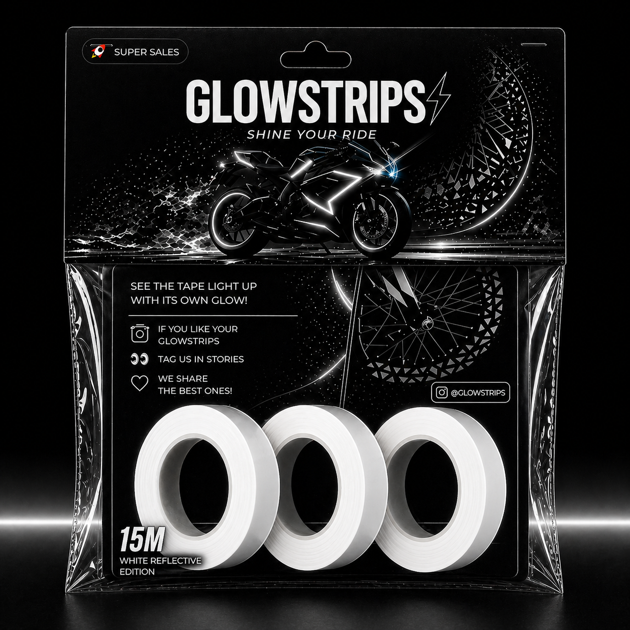 15M GlowStrips WHITE Reflective Edition