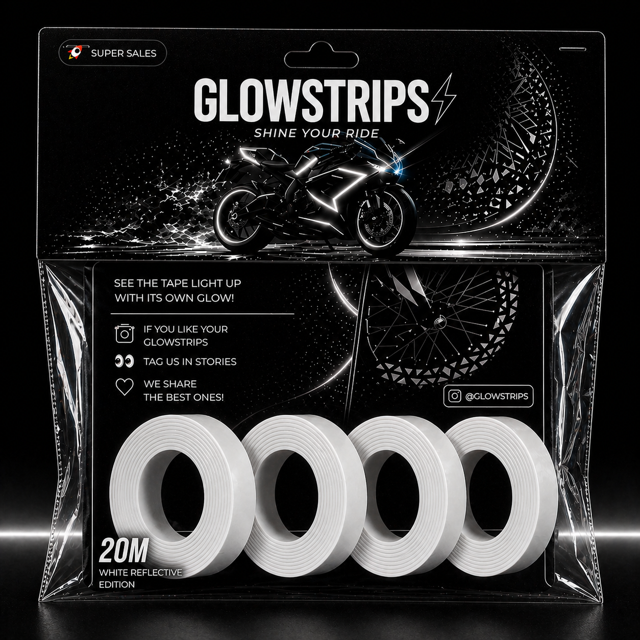 20M GlowStrips WHITE Reflective Edition